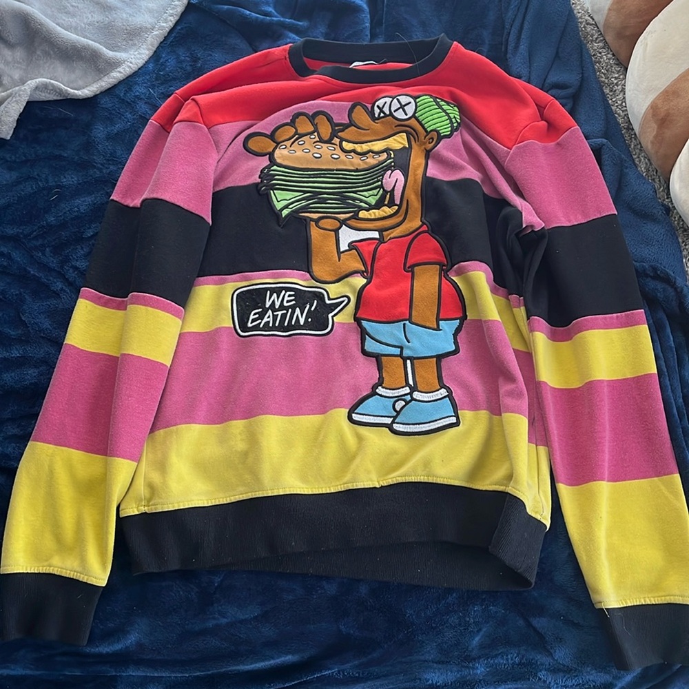 A multi-color graphic genuine crewneck hoodie